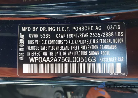 2016 Porsche Panamera 4 from USA, damaged, VIN WP0AA2A75GL005163